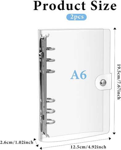 2PCS Clear A6 PVC Binder 6 Ring Transparent Soft PVC Budget Binder Refillable Planner Binder Cover Protector Snap Button Closure A6 Notebook Binder in Saudi Arabia