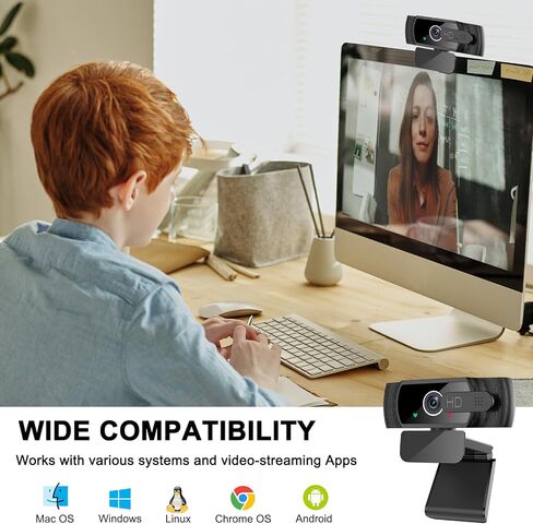 كاميرا ويب Skybess 1080P HD، كاميرا ويب للبث المباشر مع ميكروفون وغطاء للخصوصية - كاميرا ويب USB لعرض 110 درجة لمؤتمرات الفيديو التكبيرية للكمبيوتر الشخصي، والمكالمات، وSkype، وYouTube، وFacetime، وما إلى ذلك - التوصيل والتشغيل in Kuwait