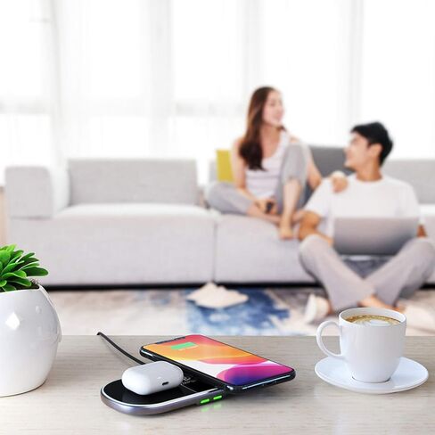Dual Wireless Charging Mat Fast Wireless Charger iPhone Wireless Charging Pad Station Metal Qi 5 Coils 10W Large Multiple Devices Compatible with iPhone 12 11 X XS Max Samsung USB C Adapter Included in Kuwait