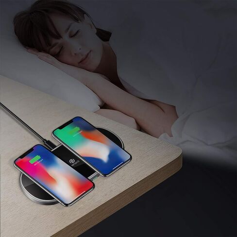 Dual Wireless Charging Mat Fast Wireless Charger iPhone Wireless Charging Pad Station Metal Qi 5 Coils 10W Large Multiple Devices Compatible with iPhone 12 11 X XS Max Samsung USB C Adapter Included in Kuwait