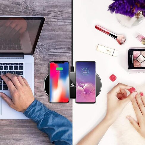 Dual Wireless Charging Mat Fast Wireless Charger iPhone Wireless Charging Pad Station Metal Qi 5 Coils 10W Large Multiple Devices Compatible with iPhone 12 11 X XS Max Samsung USB C Adapter Included in Kuwait