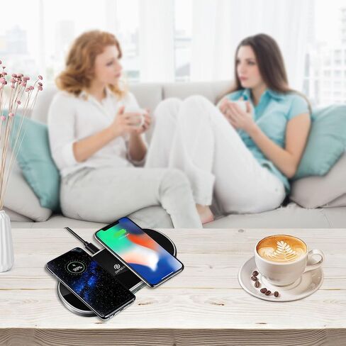 Dual Wireless Charging Mat Fast Wireless Charger iPhone Wireless Charging Pad Station Metal Qi 5 Coils 10W Large Multiple Devices Compatible with iPhone 12 11 X XS Max Samsung USB C Adapter Included in Kuwait