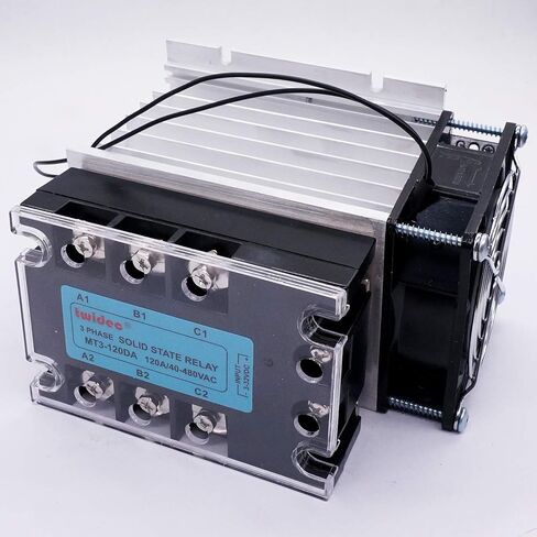 مرحل الحالة الصلبة Twidec/3 المرحلة 120DA SSR مرحل تيار مستمر إلى تيار متردد 40 أمبير 3-32VDC إلى 40-480 فولت تيار متردد + بالوعة حرارية من الألومنيوم + مروحة كهربائية MT3-120DA-SF in Kuwait