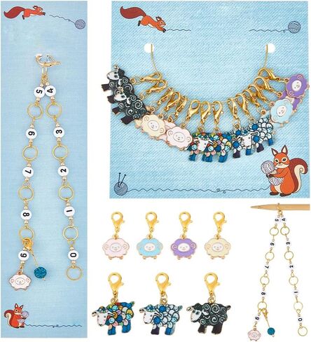 NBEADS 1 Pcs Sheep Knitting Row Counter Chains and 14 Pcs Stitch Markers, Alloy Enamel Stitch Marker for Knitting Weaving Sewing Jewelry Making Crochet Tracking in Saudi Arabia