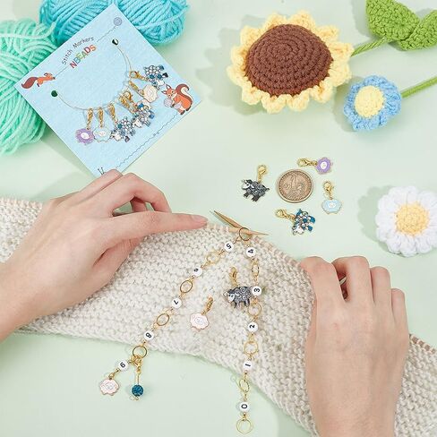 NBEADS 1 Pcs Sheep Knitting Row Counter Chains and 14 Pcs Stitch Markers, Alloy Enamel Stitch Marker for Knitting Weaving Sewing Jewelry Making Crochet Tracking in Saudi Arabia