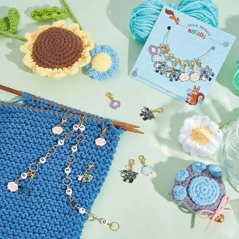 NBEADS 1 Pcs Sheep Knitting Row Counter Chains and 14 Pcs Stitch Markers, Alloy Enamel Stitch Marker for Knitting Weaving Sewing Jewelry Making Crochet Tracking in Saudi Arabia