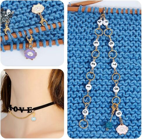 NBEADS 1 Pcs Sheep Knitting Row Counter Chains and 14 Pcs Stitch Markers, Alloy Enamel Stitch Marker for Knitting Weaving Sewing Jewelry Making Crochet Tracking in Saudi Arabia