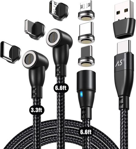 A.S 9 PIN USB Magnetic Charging Cable PD 60W [3 Pack,3ft/6ft/6ft] - Type C Magnetic Charger Fast Charging - Magnetic Phone Charger Cord - Nylon-Braided Data Syns for USB C/Micro USB/i-Product in Saudi Arabia
