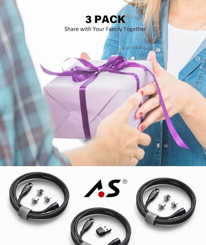 A.S 9 PIN USB Magnetic Charging Cable PD 60W [3 Pack,3ft/6ft/6ft] - Type C Magnetic Charger Fast Charging - Magnetic Phone Charger Cord - Nylon-Braided Data Syns for USB C/Micro USB/i-Product in Saudi Arabia