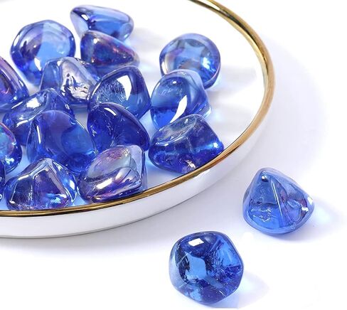 حشوات مزهرية من خرز الأحجار الكريمة الزجاجية من HUIANER، 1 رطل من حجر النار الأزرق الزجاجي لخزان الأسماك لتزيين حجر الزجاج والرخام الزجاجي (أزرق سماوي) in Kuwait