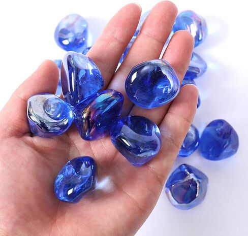 حشوات مزهرية من خرز الأحجار الكريمة الزجاجية من HUIANER، 1 رطل من حجر النار الأزرق الزجاجي لخزان الأسماك لتزيين حجر الزجاج والرخام الزجاجي (أزرق سماوي) in Kuwait