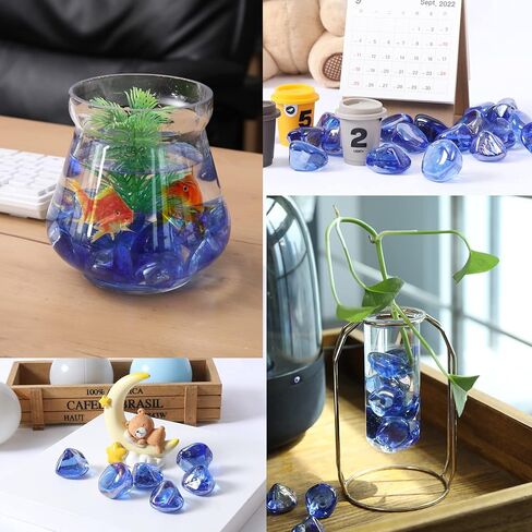 حشوات مزهرية من خرز الأحجار الكريمة الزجاجية من HUIANER، 1 رطل من حجر النار الأزرق الزجاجي لخزان الأسماك لتزيين حجر الزجاج والرخام الزجاجي (أزرق سماوي) in Kuwait