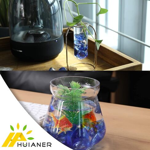 حشوات مزهرية من خرز الأحجار الكريمة الزجاجية من HUIANER، 1 رطل من حجر النار الأزرق الزجاجي لخزان الأسماك لتزيين حجر الزجاج والرخام الزجاجي (أزرق سماوي) in Kuwait