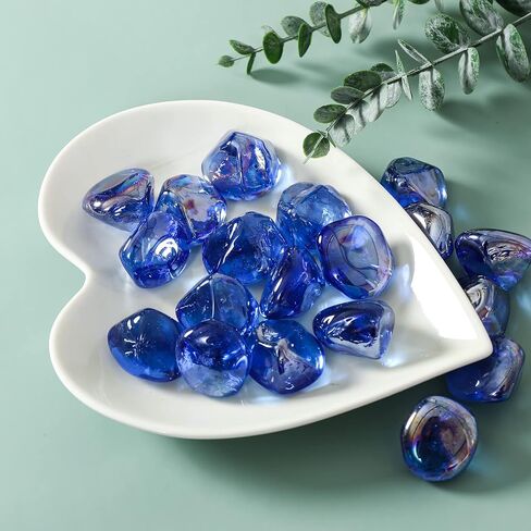 حشوات مزهرية من خرز الأحجار الكريمة الزجاجية من HUIANER، 1 رطل من حجر النار الأزرق الزجاجي لخزان الأسماك لتزيين حجر الزجاج والرخام الزجاجي (أزرق سماوي) in Kuwait