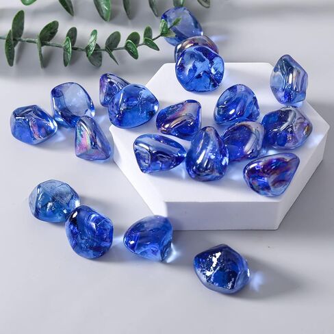 حشوات مزهرية من خرز الأحجار الكريمة الزجاجية من HUIANER، 1 رطل من حجر النار الأزرق الزجاجي لخزان الأسماك لتزيين حجر الزجاج والرخام الزجاجي (أزرق سماوي) in Kuwait