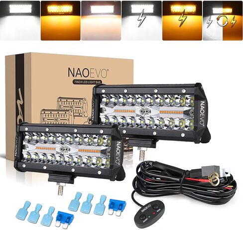 جراب إضاءة LED NAOEVO 4 بوصات 120 وات مع حزام أسلاك، أبيض كهرماني 6 أوضاع مع وظيفة الذاكرة، ضوء ستروب للفيضانات، 12000 لومن مقاوم للماء على الطرق الوعرة، ضوء عمل للقيادة على الطرق الوعرة لقارب الشاحنة in Kuwait