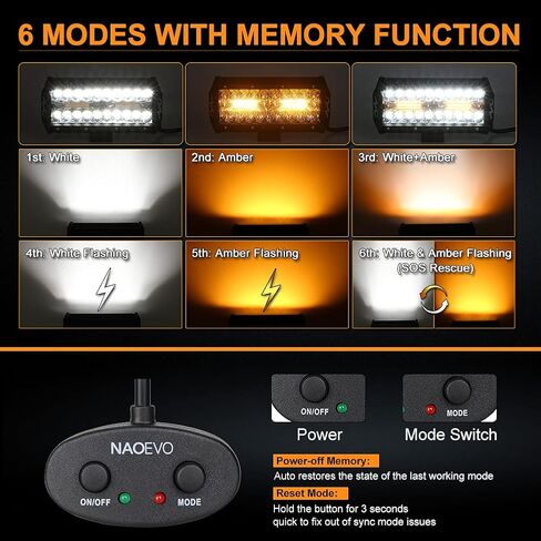 جراب إضاءة LED NAOEVO 4 بوصات 120 وات مع حزام أسلاك، أبيض كهرماني 6 أوضاع مع وظيفة الذاكرة، ضوء ستروب للفيضانات، 12000 لومن مقاوم للماء على الطرق الوعرة، ضوء عمل للقيادة على الطرق الوعرة لقارب الشاحنة in Kuwait