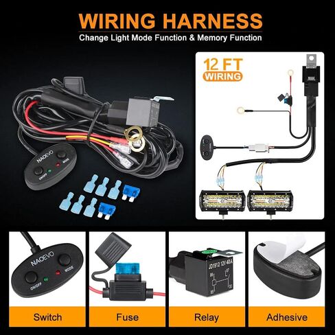 جراب إضاءة LED NAOEVO 4 بوصات 120 وات مع حزام أسلاك، أبيض كهرماني 6 أوضاع مع وظيفة الذاكرة، ضوء ستروب للفيضانات، 12000 لومن مقاوم للماء على الطرق الوعرة، ضوء عمل للقيادة على الطرق الوعرة لقارب الشاحنة in Kuwait