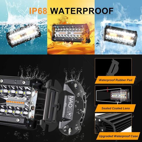 جراب إضاءة LED NAOEVO 4 بوصات 120 وات مع حزام أسلاك، أبيض كهرماني 6 أوضاع مع وظيفة الذاكرة، ضوء ستروب للفيضانات، 12000 لومن مقاوم للماء على الطرق الوعرة، ضوء عمل للقيادة على الطرق الوعرة لقارب الشاحنة in Kuwait