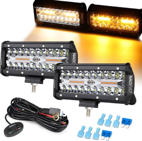 جراب إضاءة LED NAOEVO 4 بوصات 120 وات مع حزام أسلاك، أبيض كهرماني 6 أوضاع مع وظيفة الذاكرة، ضوء ستروب للفيضانات، 12000 لومن مقاوم للماء على الطرق الوعرة، ضوء عمل للقيادة على الطرق الوعرة لقارب الشاحنة in Kuwait