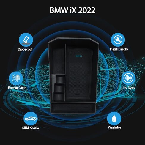 صينية تنظيم وحدة التحكم المركزية R RUIYA لعام 2022+ BMW iX I20 صندوق مسند الذراع منظم صندوق قفازات تخزين ثانوي لأحدث الملحقات الداخلية لسيارات الدفع الرباعي الكهربائية BMW iX مع حامل للعملات المعدنية in Kuwait