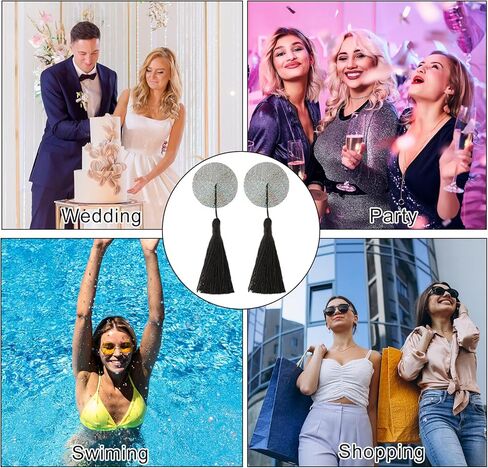 سيبا شرابة فطائر اللحم بتلات الثدي 1 زوج منصات الصدر سلسلة يغطي حمالة صدر لاصقة سيليكون الترتر الملابس الداخلية سباركلي الراين أغطية الجسم الحشو القابلة لإعادة الاستخدام تناسب النساء، الهذيان، حزب (الفضة) in Kuwait