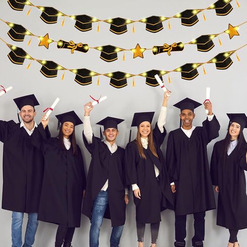 3 Pcs Graduation Banners with LED Lights Congrats Grad Banner Graduation Garland Class of 2024 Black and Gold Congratulations Banner LED Garland for Graduation Party Decorations Supplies in Saudi Arabia