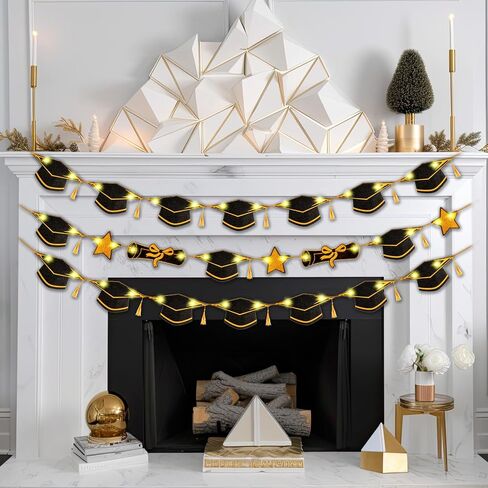 3 Pcs Graduation Banners with LED Lights Congrats Grad Banner Graduation Garland Class of 2024 Black and Gold Congratulations Banner LED Garland for Graduation Party Decorations Supplies in Saudi Arabia