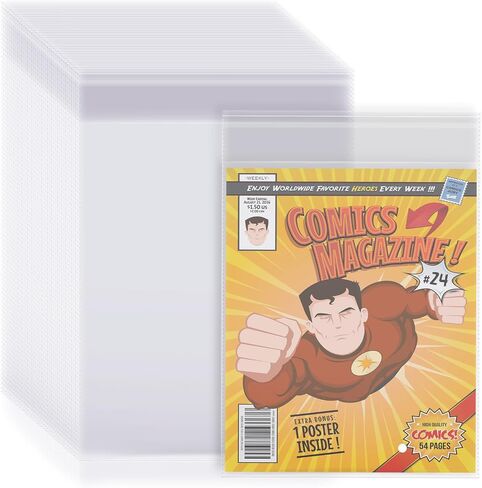 200 Count Comic Book Bag Bulk, Magazine Transparent Comic Sleeves Size 12.6 x 8.07 Inch Protector Bags Resealable Current Comic Book for Regular Comics Storage Protective Supplies in Saudi Arabia