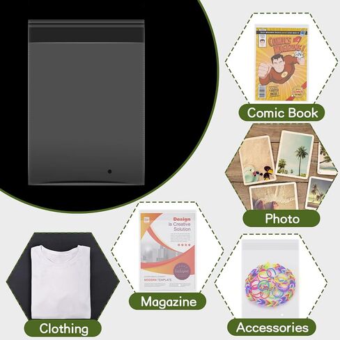 200 Count Comic Book Bag Bulk, Magazine Transparent Comic Sleeves Size 12.6 x 8.07 Inch Protector Bags Resealable Current Comic Book for Regular Comics Storage Protective Supplies in Saudi Arabia