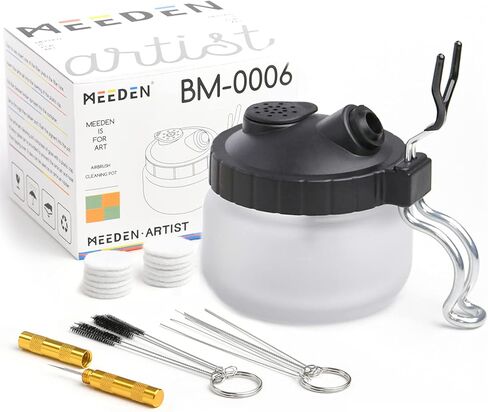MEEDEN Airbrush Cleaning Kit, Heavy Glass Cleaning Pot with Air Filter Mat and Airbrush Holder, 5 Cleaning Brushes, 5 Cleaning Needles, 1 Nozzle Cleaning Needle in Saudi Arabia