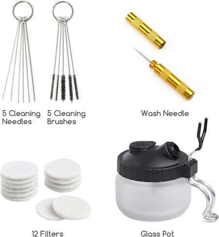 MEEDEN Airbrush Cleaning Kit, Heavy Glass Cleaning Pot with Air Filter Mat and Airbrush Holder, 5 Cleaning Brushes, 5 Cleaning Needles, 1 Nozzle Cleaning Needle in Saudi Arabia