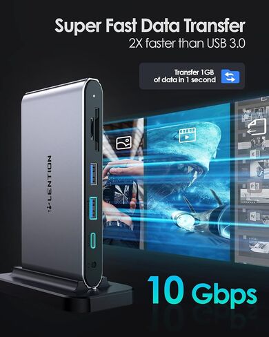 محطة إرساء LENTION USB C، 10 جيجابت في الثانية USB C ومنافذ USB A، 4K 60 هرتز HDMI، 100 واط PD، إيثرنت، قارئ بطاقات، USB 3.0، AUX، قاعدة USB C لأجهزة MacBook/Surface، المزيد، محور USB C للسائق الثابت (CB-D65، فضاء رمادي) in Kuwait