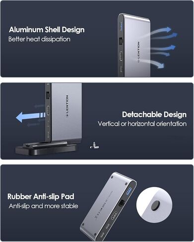 محطة إرساء LENTION USB C، 10 جيجابت في الثانية USB C ومنافذ USB A، 4K 60 هرتز HDMI، 100 واط PD، إيثرنت، قارئ بطاقات، USB 3.0، AUX، قاعدة USB C لأجهزة MacBook/Surface، المزيد، محور USB C للسائق الثابت (CB-D65، فضاء رمادي) in Kuwait