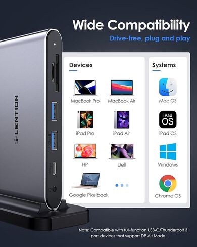 محطة إرساء LENTION USB C، 10 جيجابت في الثانية USB C ومنافذ USB A، 4K 60 هرتز HDMI، 100 واط PD، إيثرنت، قارئ بطاقات، USB 3.0، AUX، قاعدة USB C لأجهزة MacBook/Surface، المزيد، محور USB C للسائق الثابت (CB-D65، فضاء رمادي) in Kuwait