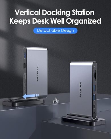 محطة إرساء LENTION USB C، 10 جيجابت في الثانية USB C ومنافذ USB A، 4K 60 هرتز HDMI، 100 واط PD، إيثرنت، قارئ بطاقات، USB 3.0، AUX، قاعدة USB C لأجهزة MacBook/Surface، المزيد، محور USB C للسائق الثابت (CB-D65، فضاء رمادي) in Kuwait