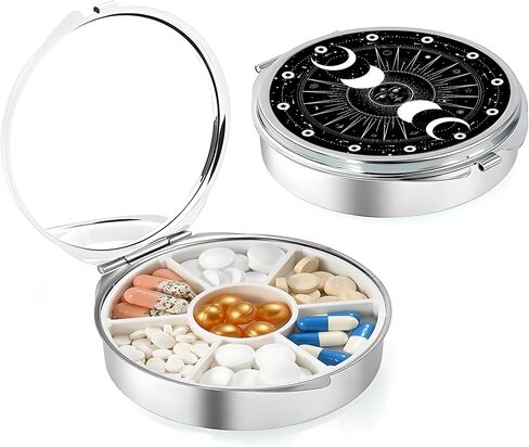Weekly (7-Day) Pill Case, Medicine Planner, Vitamin Organizer Box, Portable Daily Pill Box with Compartments,Pocket Purse Metal Medicine Organizer Unique Gift,Black Cat in Saudi Arabia