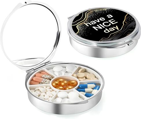 Weekly (7-Day) Pill Case, Medicine Planner, Vitamin Organizer Box, Portable Daily Pill Box with Compartments,Pocket Purse Metal Medicine Organizer Unique Gift,Black Cat in Saudi Arabia