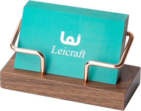Business Card Holder for Desk, Modern Card Organizers and Office Desk Accessories for Men and Women (Walnut Golden) in Saudi Arabia