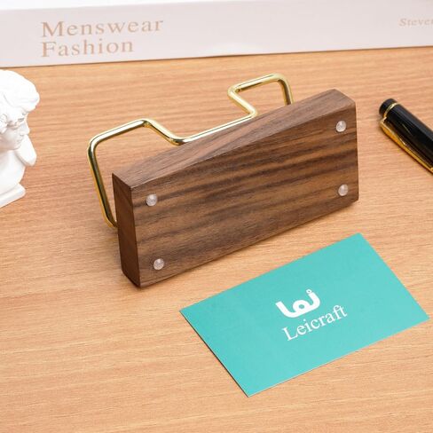 Business Card Holder for Desk, Modern Card Organizers and Office Desk Accessories for Men and Women (Walnut Golden) in Saudi Arabia