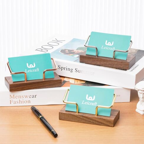 Business Card Holder for Desk, Modern Card Organizers and Office Desk Accessories for Men and Women (Walnut Golden) in Saudi Arabia