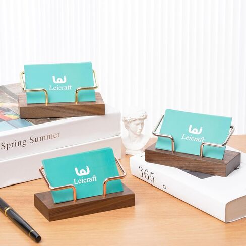 Business Card Holder for Desk, Modern Card Organizers and Office Desk Accessories for Men and Women (Walnut Golden) in Saudi Arabia