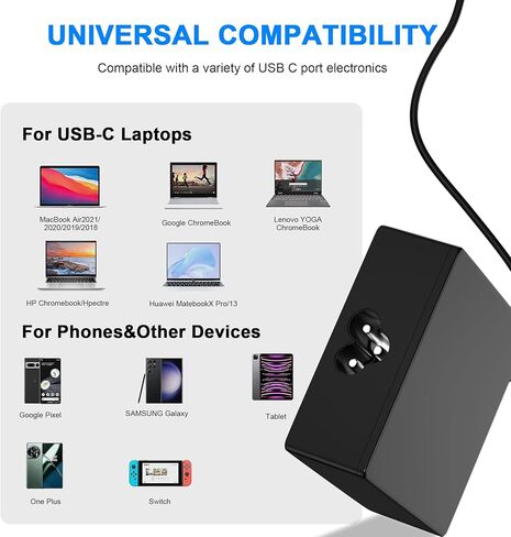 شاحن كمبيوتر محمول USB C 100 واط شاحن PD سريع 100 واط لـ Asus ROG Flow Z13 X13 ZenBook 14X 14 Mac Book Pro/Air More، M1، USB-C DC 5V-20V 3.0A-5.0A، Lenovo Asus HP Acer Samsung LG Gaming Power Supply Cord in Kuwait