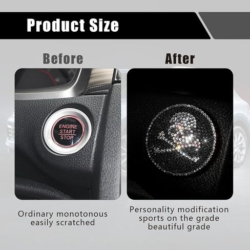 1 PC Skull Car Engine Start Stop Button Cover, Crystal Rhinestone Push Start Button Cover, Anti-Scratch Car Engine Decoration Protective Sticker, Universal for Most Cars, Trucks (Multicolored) in Saudi Arabia