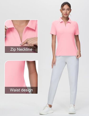 THE GYM PEOPLE Women's Slim Fit Polo Shirts Zip Up Lightweight Quick Dry Collared Golf Workout Tee Tops in Saudi Arabia