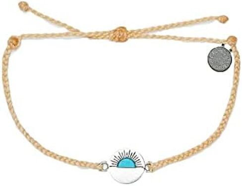 Pura Vida Silver Gemstone Sunset Charm Bracelet w/Turquoise - Adjustable Band, Brand Charm in Saudi Arabia