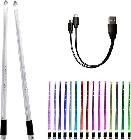 عصي الطبل المضيئة LED من هامي، 15 عصا طبلة متغيرة الألوان، تدعم شحن USB مع مفتاح الفتح، مادة البوليمر PC، ممارسة موسيقية احترافية متينة للأطفال البالغين (قطعتان / حزمة) in Saudi Arabia