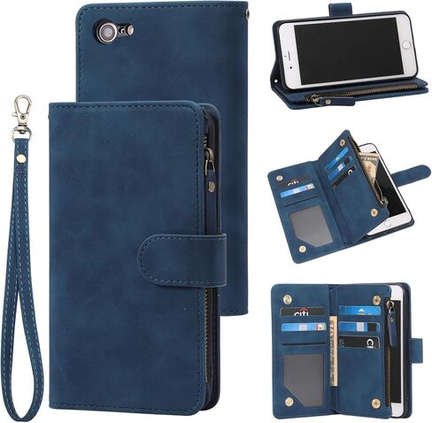 RANYOK Wallet Case Compatible with iPhone SE 2022 5G, iPhone 7/8/SE 2020 (4.7 inch), RFID Blocking PU Leather Flip Folio with Wrist Strap [Kickstand] Protective Case for iPhone 7/8/SE 2/SE 3 -Blue in Kuwait