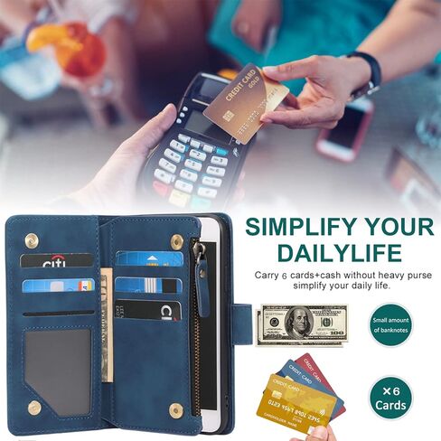 RANYOK Wallet Case Compatible with iPhone SE 2022 5G, iPhone 7/8/SE 2020 (4.7 inch), RFID Blocking PU Leather Flip Folio with Wrist Strap [Kickstand] Protective Case for iPhone 7/8/SE 2/SE 3 -Blue in Kuwait