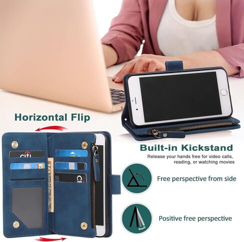 RANYOK Wallet Case Compatible with iPhone SE 2022 5G, iPhone 7/8/SE 2020 (4.7 inch), RFID Blocking PU Leather Flip Folio with Wrist Strap [Kickstand] Protective Case for iPhone 7/8/SE 2/SE 3 -Blue in Kuwait